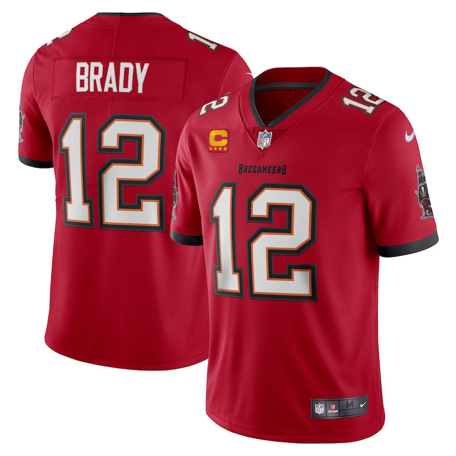 Men Tampa Bay Buccaneers #12 Tom Brady Nike Red Captain Vapor Limited NFL Jersey